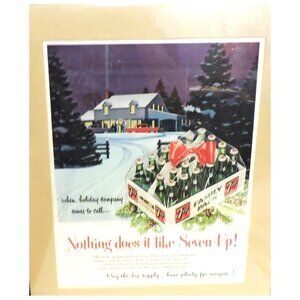 Vintage Magazine Ad Cut Mounted Seven Up Christmas Time Soda Holiday Decor